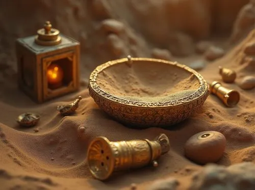 3d render,cinema 4d,trinkets,golden pot,desert,treasure chest,ramadan background,music box,capture desert,desert landscape,tealight,desert background,tagines,arabic background,wishing well,3d rendered,3d model,karak,artefacts,pirate treasure,Photography,General,Realistic