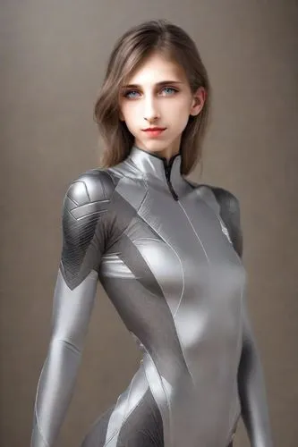 silver,fembot,catsuit,aluminum,steel,steel man,Photography,Realistic