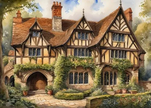 elizabethan manor house,witch's house,victorian house,maplecroft,country cottage,cottage garden,tylney,ancient house,country house,house in the forest,ewelme,dandelion hall,houses clipart,ludgrove,cecilienhof,knight house,crooked house,timber framed building,traditional house,turville,Illustration,Paper based,Paper Based 24