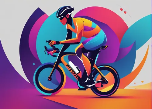 Design a futuristic Peloton logo with vibrant colors and sleek lines.,cyclist,vector graphic,artistic cycling,bike colors,bicycle racing,racing bicycle,vector illustration,cycle sport,road bicycle rac