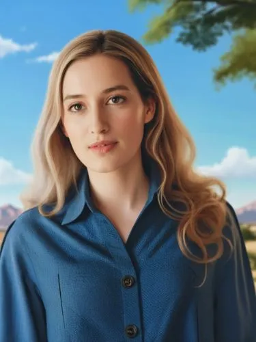 Back when Alice Elisabeth Weidel was still a well-behaved girl 😇✨.,a woman with long hair wearing a blue shirt,delpy,galadriel,winslet,eilonwy,portman,everwood,Illustration,American Style,American St