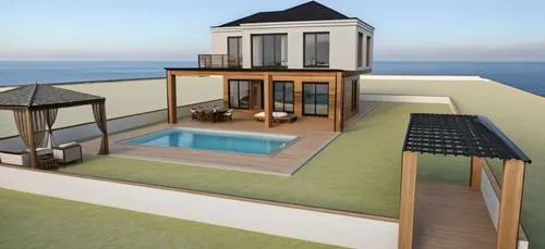 pool house,3d rendering,roof top pool,holiday villa,sketchup,deckhouse