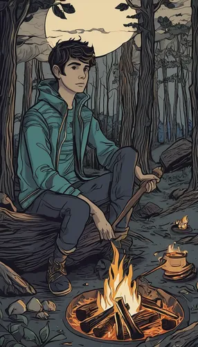 campfire,campfires,camp fire,autumn camper,camping,handpan,campsite,portable stove,woodsman,game illustration,firepit,river pines,bonfire,camping gear,digital illustration,hand-drawn illustration,fireside,free wilderness,outdoor life,wilderness,Art,Artistic Painting,Artistic Painting 50