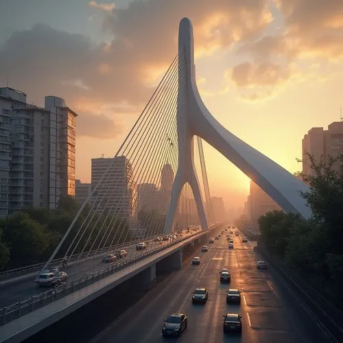 cable-stayed bridge,zakim,calatrava,anzac bridge,puente,dnipropetrovsk,yekaterinburg,viaducto,skybridge,kharkiv,dniepropetrovsk,connex,ekaterinburg,vladivostok,dragon bridge,mytishchi,futuristic architecture,puentes,rainbow bridge,são paulo,Photography,General,Realistic