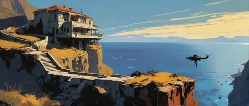 dishonored,cliffside,cliffs ocean,tigers nest,world digital painting,gunkanjima,Conceptual Art,Sci-Fi,Sci-Fi 01