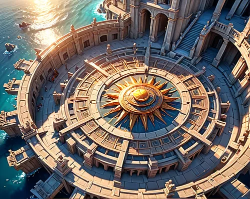 atlantis,nautilus,ancient city,temple of poseidon,costa concordia,marseille,citadel,sun dial,spiral,sea fantasy,imperial shores,time spiral,odyssey,the ancient world,venetian,dubrovnik,malta,fractal environment,futuristic landscape,artemis temple