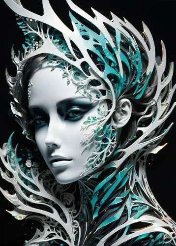 seelie,ice queen,unseelie,dryad,fractals art,the snow queen,Conceptual Art,Fantasy,Fantasy 02