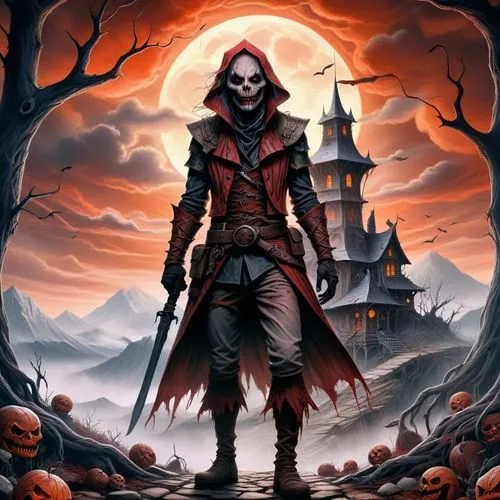 Horrifying beauty,a person in a costume holding a sword,halloween background,castlevania,halloween wallpaper,halloween poster,woolfe,necromancer