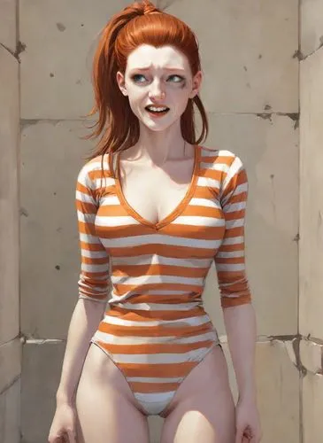 pippi longstocking,redhead doll,rockabella,ginger rodgers,orange,bodypaint,female doll,one-piece swimsuit,pumuckl,mime,greta oto,rubber doll,nami,bodypainting,orange cream,vada,gingerman,redheads,a wax dummy,porcelaine,Digital Art,Comic