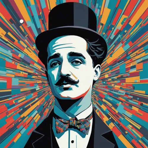 charlie chaplin,chaplin,theory of relativity,groucho marx,dizzy,relativity,walt,ringmaster,albert einstein,einstein,wpap,tesla,silent film,vector graphic,vaudeville,psychedelic art,magician,vector graphics,adobe illustrator,dali,Illustration,Vector,Vector 06