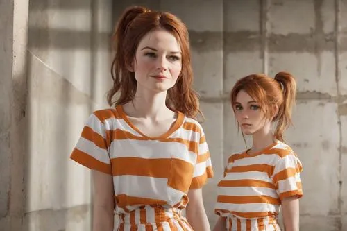 orange robes,joint dolls,orange,redheads,two girls,onesies,porcelain dolls,liberty cotton,prison,auschwitz 1,fashion dolls,horizontal stripes,dollhouse,pajamas,bad girls,doll looking in mirror,prisoner,uniforms,vintage girls,auschwitz,Photography,Natural