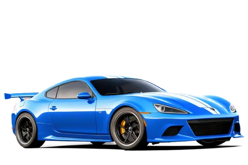 Cartoonish sports car, vibrant blue body, white racing stripes, spoiler, alloy wheels, smoking tires, drifting motion, dynamic posture, low-angle shot, warm lighting, exaggerated expression, action li