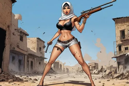 bulletgirl,longhena,girl with gun,barsoom,girl with a gun,manara,pinu,woman holding gun,palmiotti,spiegle,uderzo,bisley,arabiyah,saliyah,hijaber,diriyah,orientalist,sanaa,wladimiroff,tahoua,Illustration,American Style,American Style 13