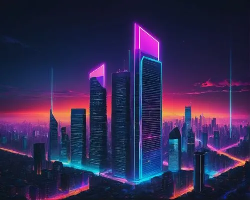 cityscape,skyscraper,cyberpunk,skyscrapers,metropolis,futuristic landscape,futuristic,the skyscraper,shinjuku,colorful city,pc tower,fantasy city,80's design,ultraviolet,tetris,cube background,skycraper,electric tower,city skyline,city,Illustration,Paper based,Paper Based 16