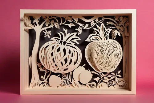 Create a humorous dialogue between two Zwartnek arassaris discussing their favorite fruits.,patterned wood decoration,heart shape rose box,the laser cuts,wood carving,clay packaging,carved wood,wooden