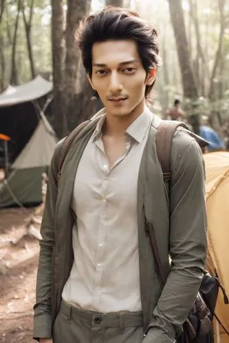 male elf,lupin,backpacking,indian tent,film actor,male character,kabir,forest man,camping,khaki pants,sagar,khoresh,backpacker,indian celebrity,tents,elvan,putra,tan chen chen,manly,main character,Photography,Realistic