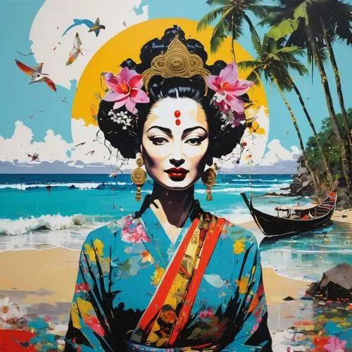 geisha girl,geisha,balinese,oiran,bali,tropicalia,oriental princess,indische,honolulu,aloha,maiko,hawaiiana,geishas,nyepi,hawai,oriental girl,kanaloa,samui,baoshun,kaahumanu,Conceptual Art,Oil color,Oil Color 07