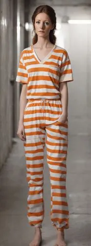 full body view:(female prisoner)(barefooted, barefoot, bare feet)(normal ideal human proportions, real human proportions)(medium buxom)(neutral expression, natural face, natural lips, pale lips)(long 