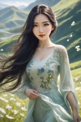 hanbok,ao dai,hanfu,diaochan,jinling,oriental princess,kunqu,yiwen,jingqian,jasmine blossom,springtime background,qianwen,cheongsam,huayi,yunwen,inner mongolian beauty,guqin,jianyin,xueying,landscape background,Photography,Commercial