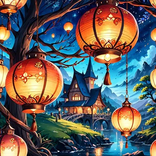 fairy lanterns,lanterns,chinese lanterns,hot-air-balloon-valley-sky,fairy tale castle,hot air balloons,shanghai disney,angel lanterns,mid-autumn festival,lampion,fantasy picture,halloween background,oktoberfest background,magical adventure,chinese lantern,illuminated lantern,fantasy landscape,lantern,disneyland park,japanese paper lanterns,Anime,Anime,General