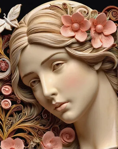 porcelain rose,botticelli,aphrodite,decorative figure,wood carving,art nouveau,art deco woman,art deco wreaths,magnolia,art deco ornament,paper art,decorative art,art nouveau design,rose wreath,porcelain dolls,gardenia,camellias,biscuit rose de reims,woman sculpture,floral ornament,Unique,Paper Cuts,Paper Cuts 09