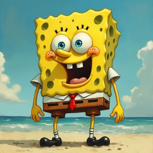 Spongebob and Bart Simpson fused
,an animated spongebob on the beach with his eyes wide open,squarepants,spongebob,hillenburg,spongy,spongelike,sponged,Conceptual Art,Oil color,Oil Color 04