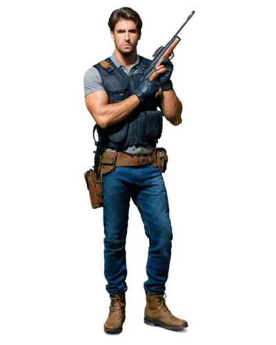 rifleman,pubg mascot,mercenary,gale,colt,tradesman,man holding gun and light,gunsmith,star-lord peter jason quill,holster,brawny,marksman,steve rogers,wall,png image,bricklayer,a carpenter,blue-collar worker,png transparent,riffle,Illustration,Retro,Retro 14