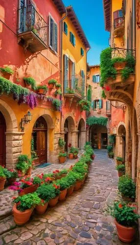 Ancient Italian Renaissance-style buildings, grandeur columns, ornate stone carvings, intricate marble details, red-tiled roofs, Tuscan-inspired arches, rustic stone walls, weathered wooden doors, orn