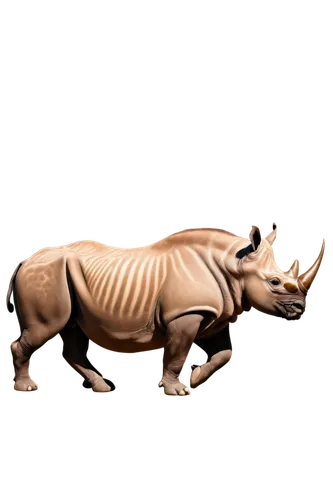 Rhino, African savanna, detailed fur texture, curved horn, muscular body, strong legs, running, dynamic pose, afternoon sunlight, warm color tone, cinematic lighting, 3/4 composition, shallow depth of