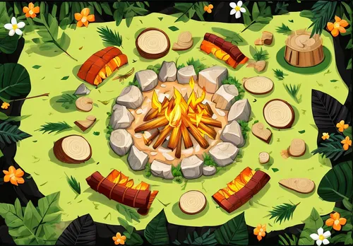 an image of a drawing of the campfire that's in the park,novruz,thanksgiving background,cornucopia,firepit,fire ring,ugadi,diwali background,foodplants,foodplant,wreath vector,round autumn frame,oktob