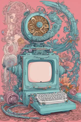 computer,computer art,trip computer,cyclocomputer,computer addiction,retro technology,computer disk,retro television,cyberspace,television,personal computer,digital,compute,computer freak,computer system,barebone computer,mechanical,obsolete,telephone,analog television,Conceptual Art,Fantasy,Fantasy 24