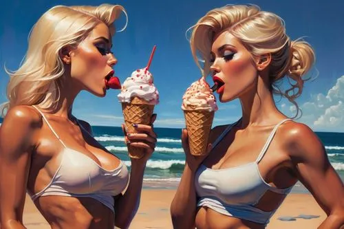 woman with ice-cream,ice creams,glace,sundaes,ice cream,icecream,swirlgirls,creem,milkshake,pin-up girls,gelati,sorbets,ice cream shop,sweet ice cream,cool pop art,ice cream cones,whipped cream,whipped ice cream,ice cream icons,gourmands,Conceptual Art,Oil color,Oil Color 04