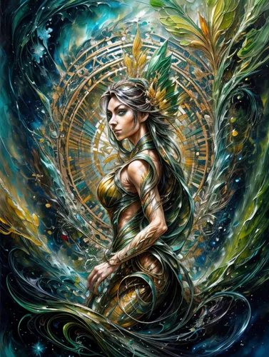 anahata,dryad,fantasy art,green mermaid scale,water nymph,mother earth,the enchantress,mermaid background,the zodiac sign pisces,gold foil mermaid,faerie,faery,andromeda,shamanic,zodiac sign libra,sir