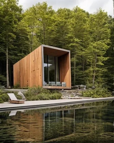 house by the water,snohetta,house with lake,inverted cottage,timber house,bohlin,forest house,summer house,boat house,new england style house,floating huts,deckhouse,the cabin in the mountains,wooden sauna,log home,cubic house,boathouse,small cabin,wooden house,bunshaft,Architecture,Villa Residence,Masterpiece,Elemental Modernism