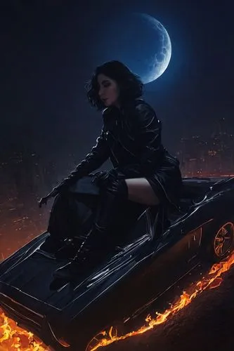 witch driving a car,alita,selene,nightrider,xcx,elvira,Conceptual Art,Fantasy,Fantasy 11