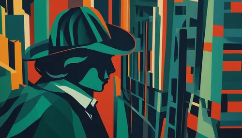 art deco background,sherlock holmes,art deco woman,art deco,holmes,abstract retro,wpap,vector art,detective,inspector,vector illustration,vector graphic,detail shot,city ​​portrait,sherlock,spy,abstract corporate,stylised,bellboy,sci fiction illustration,Art,Artistic Painting,Artistic Painting 08