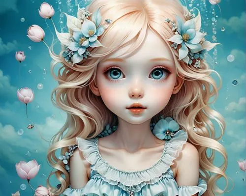 little girl fairy,flower fairy,flower girl,water forget me not,faery,alice,fantasy portrait,child fairy,forget me not,watery heart,water pearls,fairy queen,girl in flowers,white rose snow queen,fairy,fairy tale character,porcelain doll,forget-me-not,lily of the field,faerie,Illustration,Abstract Fantasy,Abstract Fantasy 11