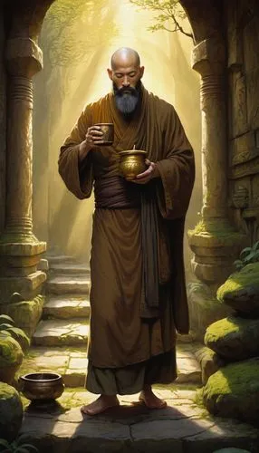 middle eastern monk,monk,indian monk,the abbot of olib,buddhist monk,tea zen,monks,buddhists monks,xing yi quan,mundi,theravada buddhism,golden buddha,pouchong,archimandrite,friar,dwarf cookin,prejmer,socrates,confucius,benediction of god the father,Illustration,Realistic Fantasy,Realistic Fantasy 04