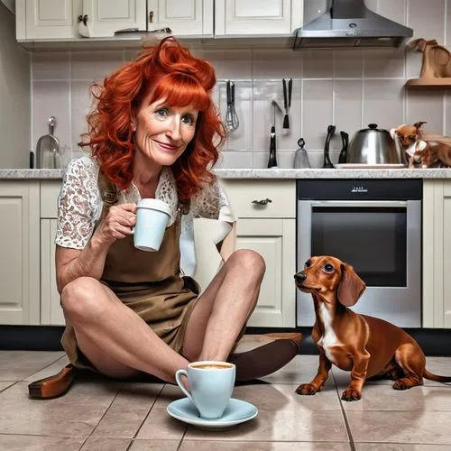 woman drinking coffee,pet vitamins & supplements,ginger tea,ginger rodgers,dog photography,girl with dog,domestic animal,dog-photography,dachshund,girl in the kitchen,pumuckl,irish setter,dog cafe,ginger family,girl with cereal bowl,coffeemaker,maci,café au lait,king charles spaniel,dachshund yorkshire