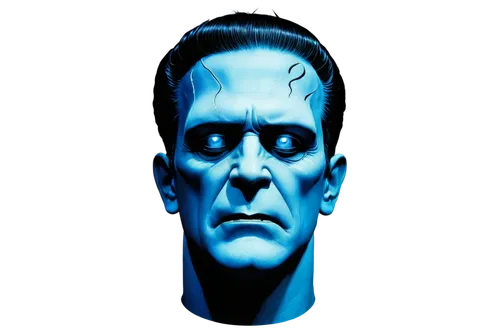 Frankenstein's monster, iconic logo, bold font, gothic lettering, electric blue glow, lightning bolt, stitches on forehead, flat head, bolts on neck, gruesome face, menacing eyes, dark shadows, high c