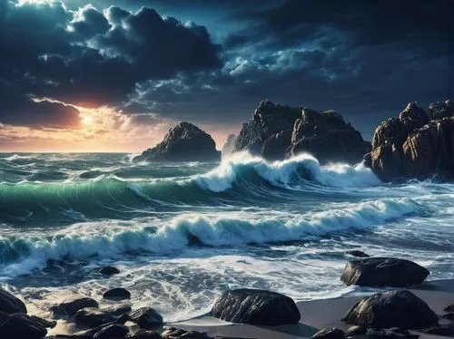 stormy sea,ocean waves,seascape,sea storm,rocky coast,ocean background,Photography,General,Realistic