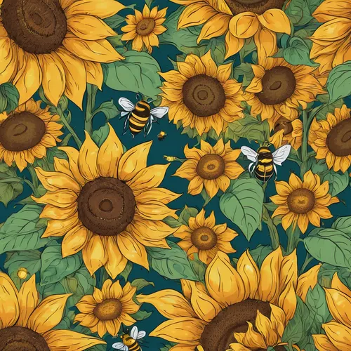 sunflower lace background,seamless pattern,bumblebees,sunflower digital paper,wood daisy background,honey bees,honeybees,chrysanthemum background,bees,bee farm,seamless pattern repeat,bee colony,background pattern,honey bee home,beekeeping,sunflower field,blanket of flowers,flower background,beekeepers,sunflowers,Illustration,Japanese style,Japanese Style 14