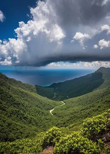 45-degree view.,dark clouds hang low over the scenic green mountains,yakushima,appalachian trail,kaaterskill,beech mountains,catskills,shenandoah,glass rock,alleghenies,panoramic landscape,mazandaran,