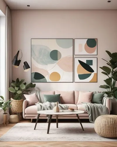 modern decor,mid century modern,living room,contemporary decor,mahdavi,geometric style,wall decor,paintings,livingroom,gold-pink earthy colors,wall decoration,house plants,interior design,watercolor frames,wall art,interior decor,watermelon painting,fromental,painting pattern,geometric,Illustration,Retro,Retro 25