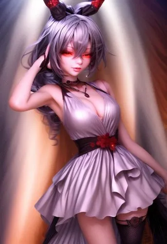 gray hare,fran,devil,red eyes,kitsune,cheshire,deco bunny,bunny,piko,gray kitty,bun,fuki,rei ayanami,gray cat,fennec,chartreux,evil fairy,imp,mezzelune,female hares