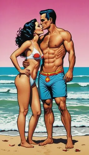 liefeld,supercouple,supercouples,beach background,themyscira,pareja,Illustration,American Style,American Style 10