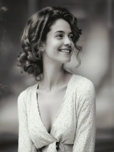 B&W photo of a nice smiling female,a woman with a long cardigan is smiling and posing for the camera,hande,beren,scherfig,tunney,vintage woman,cotillard,Photography,Black and white photography,Black a