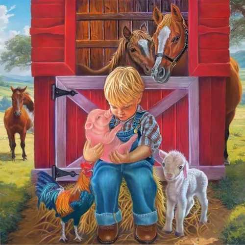 piglet barn,farm animals,pony farm,stable animals,farmyard,horse stable,homesteaders,homesteader,red barn,farm animal,livestock,horse barn,barnyard,homesteading,stables,oil painting on canvas,lachapel