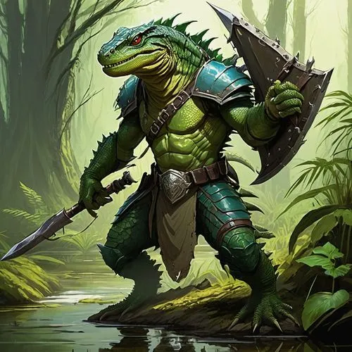 patrol,saurian,kobold,cleanup,aligator,crocodile woman,aaa,swamp football,green dragon,gator,muggar crocodile,missisipi aligator,crocodile,alligator,swamp,reptile,river monitor,iguanidae,half orc,scaled reptile,Conceptual Art,Fantasy,Fantasy 08