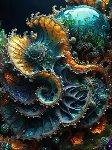 deep sea nautilus,nautilus,fractals art,ammonite,fractal art,under sea,chambered nautilus,colorful spiral,undersea,steampunk gears,sea-life,sea raven,ocean floor,sea life underwater,under the sea,underwater landscape,fractals,coral reef,deep sea,seabed,Conceptual Art,Fantasy,Fantasy 03